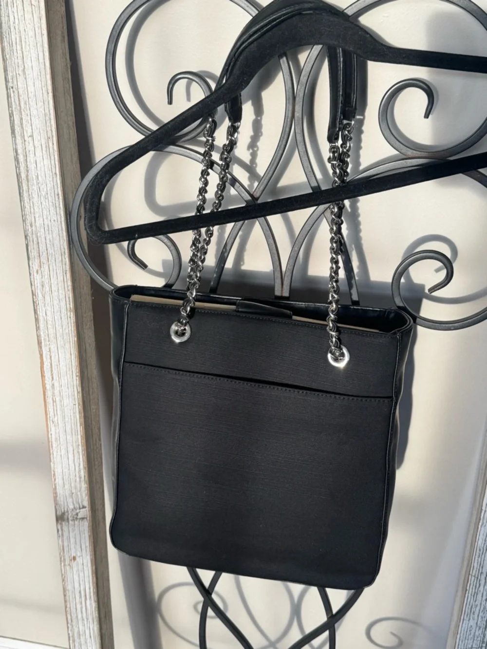 Lucy Pereda Black Embroidered Floral Birds Tote Shoulder Bag Chain Strap‎ Boho